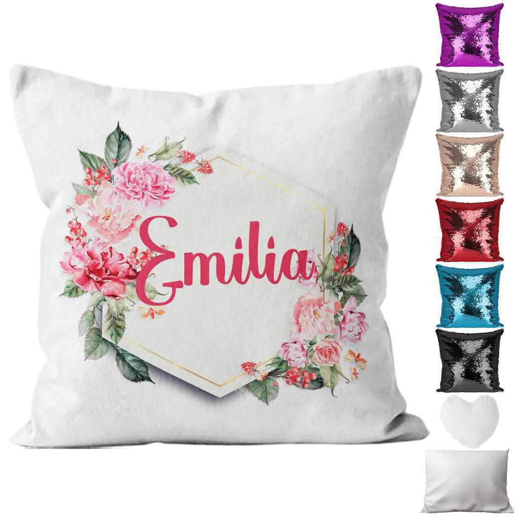 Personalised Cushion Floral Sequin Cushion Pillow Printed Birthday Gift 83
