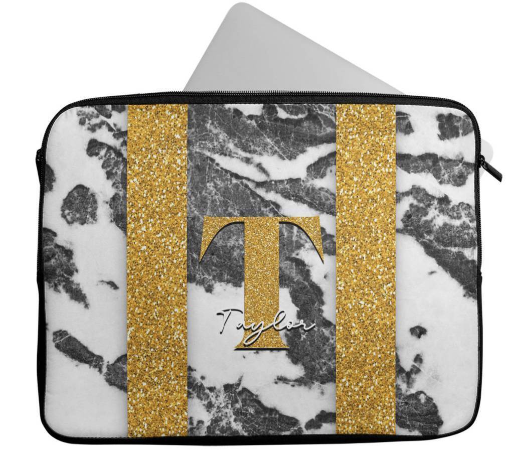 Personalised Any Name Marble Glitter Design Laptop Case Sleeve Tablet Bag 100