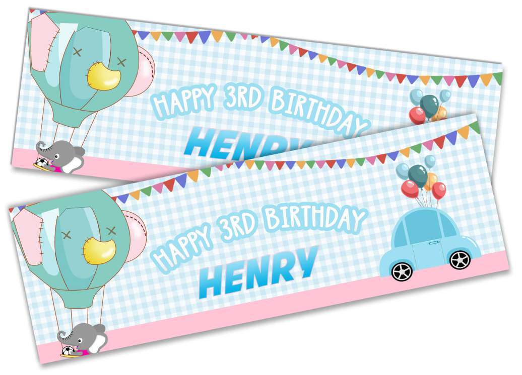 Personalised Birthday Banners Elephant Design Children Kids Party Decoration 93