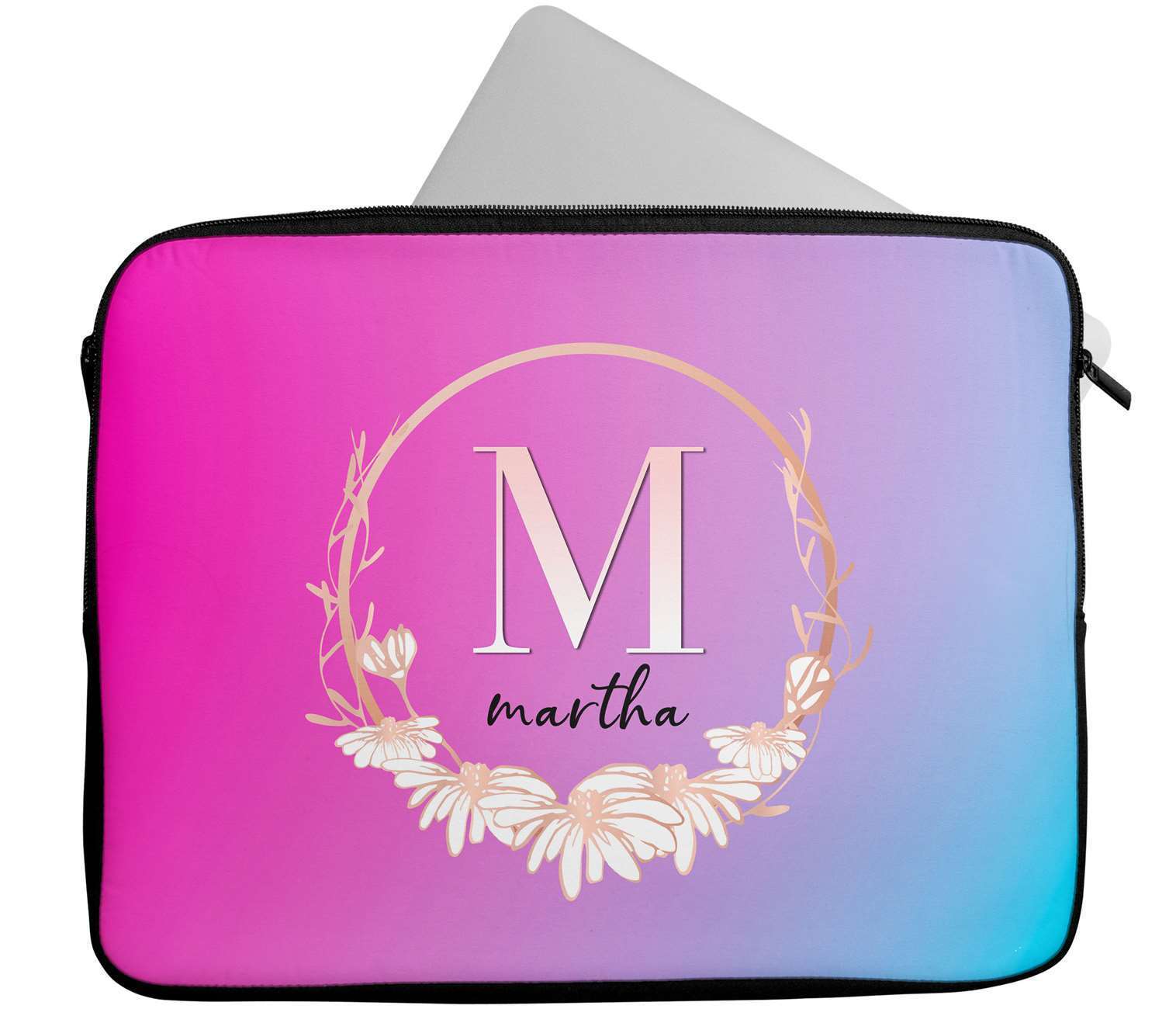 Personalised Any Name Floral Design Laptop Case Sleeve Tablet Bag 31