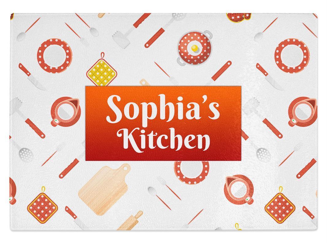 Personalised Any Name Kitchen Glass Chopping Board Item Gift 17