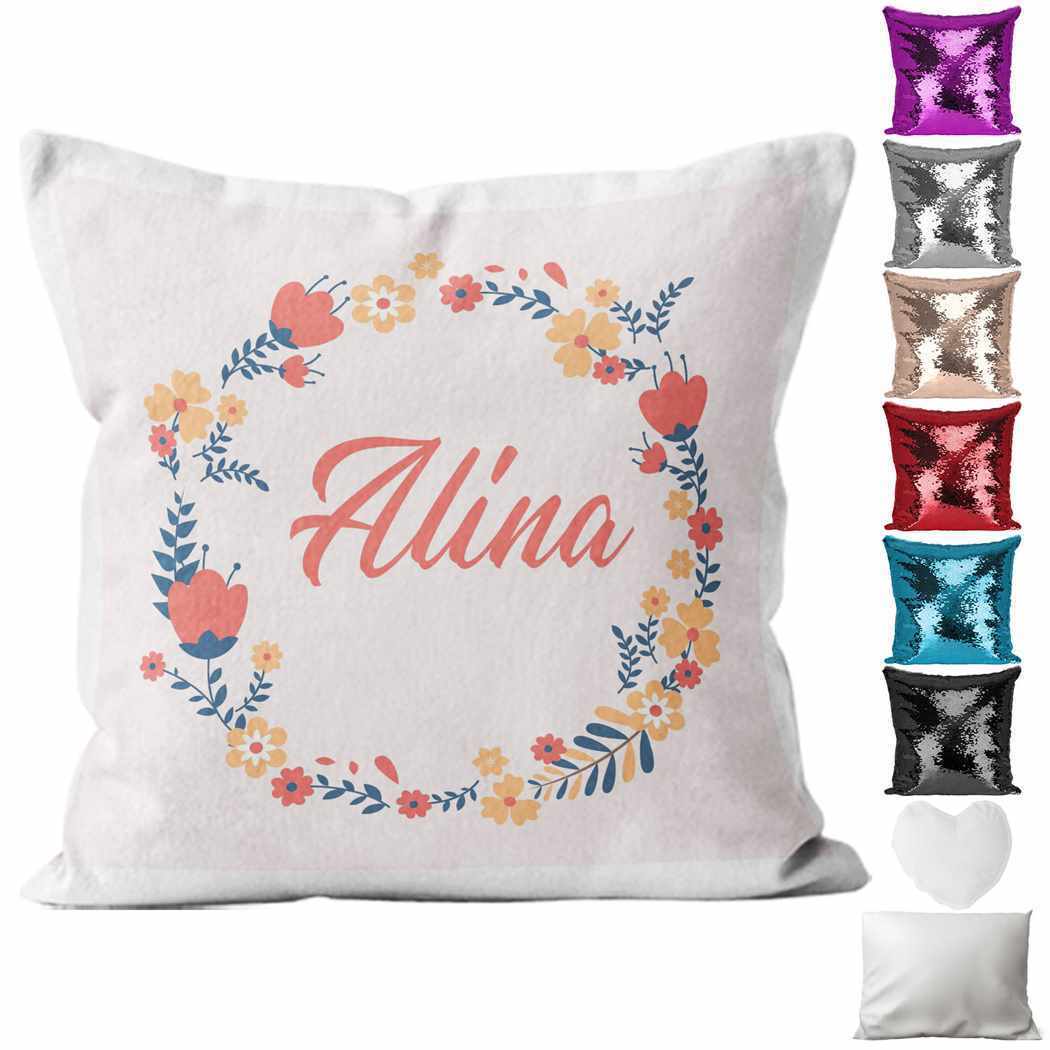 Personalised Cushion Floral Sequin Cushion Pillow Printed Birthday Gift 95