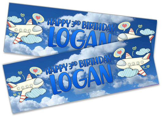 x2 Personalised Birthday Banner Airplane Children Kids Party Decoration 266
