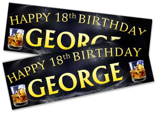 x2 Personalised Birthday Banner Whisky Design Adult Party Decoration Poster 1