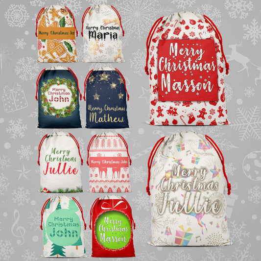 Personalised Christmas Sack Santa Bag Xmas Boy Girl Gift Stocking Bag 2