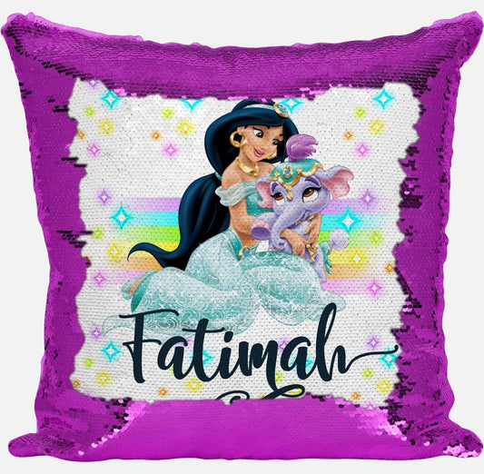 Personalised Jasmine Any Name Magic Reveal Sequin Cushion Cover Gift Pink