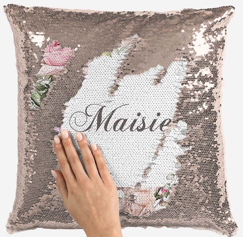 Personalised Floral Any Name Magic Reveal Gold Sequin Cushion Cover Gift 47