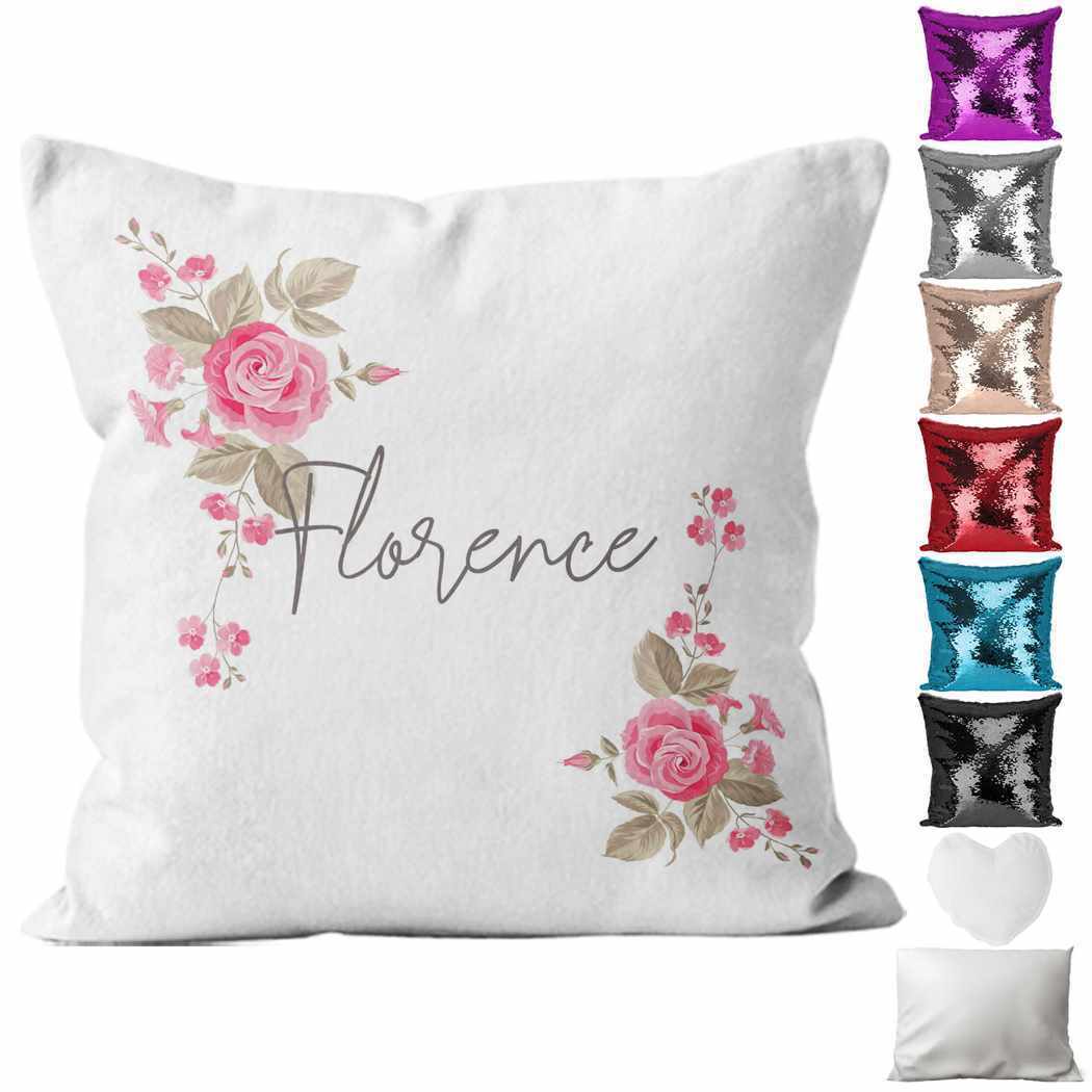 Personalised Cushion Floral Sequin Cushion Pillow Printed Birthday Gift 68