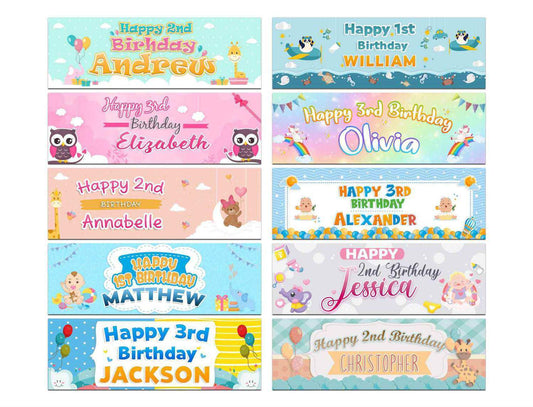 Personalised Birthday Banners Generic Design Children Kids Party Decoration 242