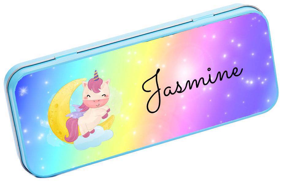 Personalised Any Name Unicorn Pencil Case Tin Children School Kids Stationary 31