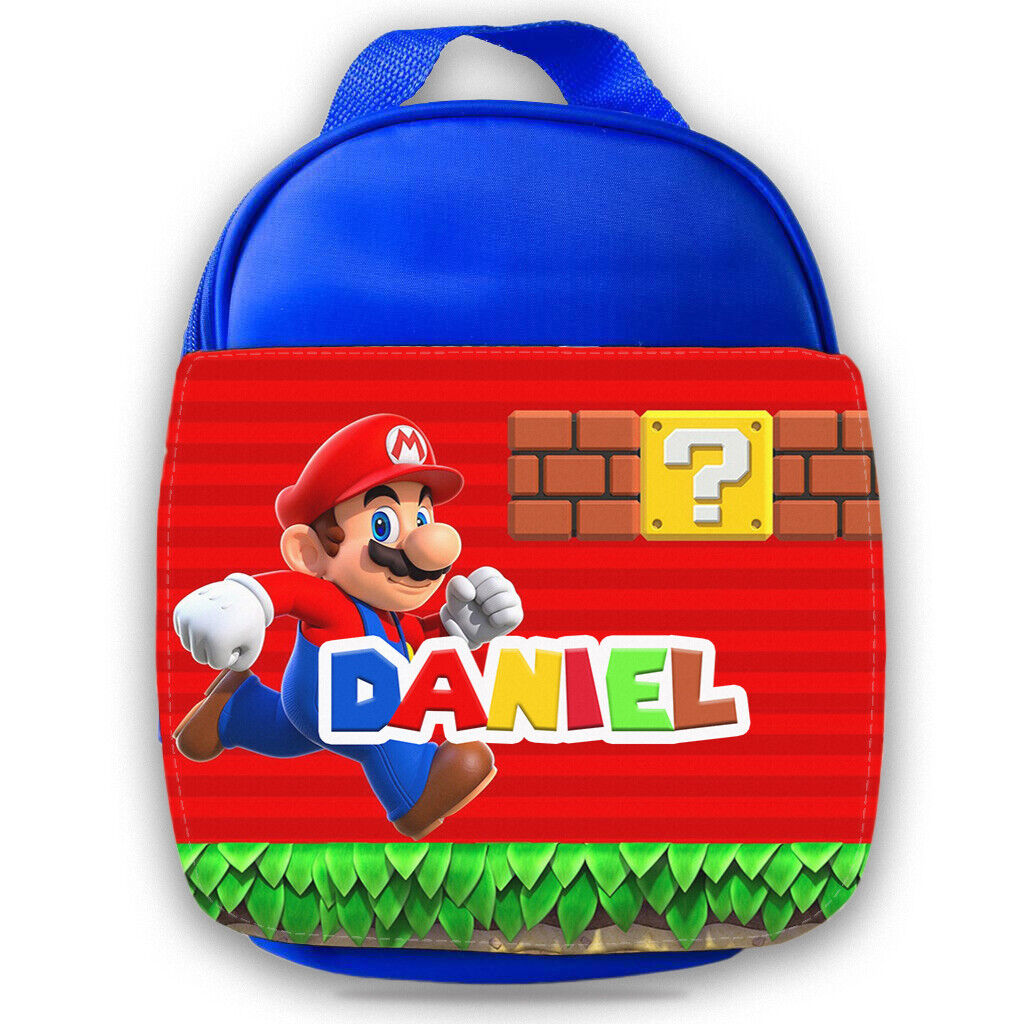 Personalised Mario Kids Blue Lunch Bag Any Name Children School Snack Box 25