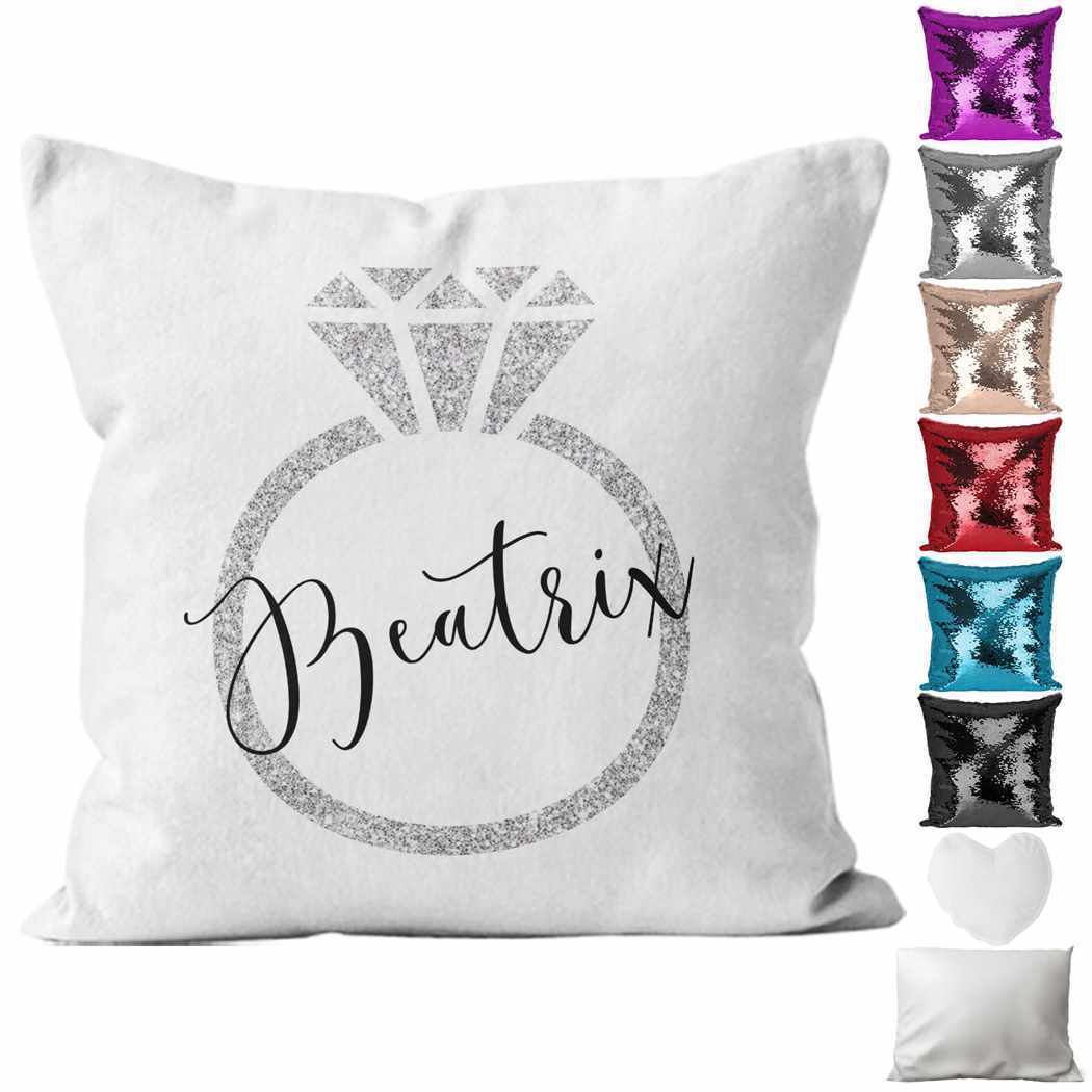 Personalised Cushion Heart Sequin Cushion Pillow Printed Birthday Gift 54