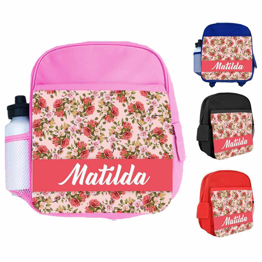 Personalised Kids Backpack Any Name Floral Design Boys Girls kid School Bag 17