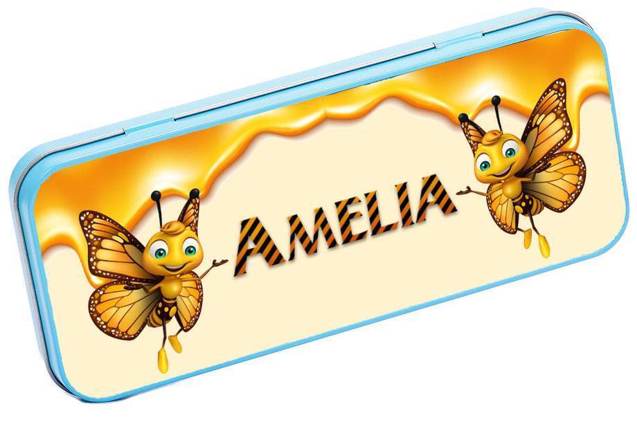 Personalised Any Name Bee Pencil Case Tin Children School Kids Stationary 28