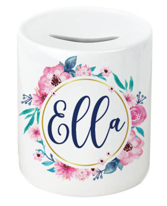 Personalised Any Name Floral Savings Children Funny Money Box Printed Gift