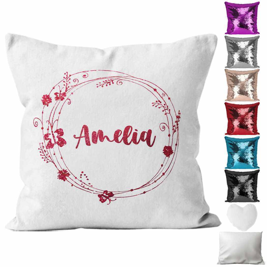 Personalised Cushion Floral Sequin Cushion Pillow Printed Birthday Gift 36
