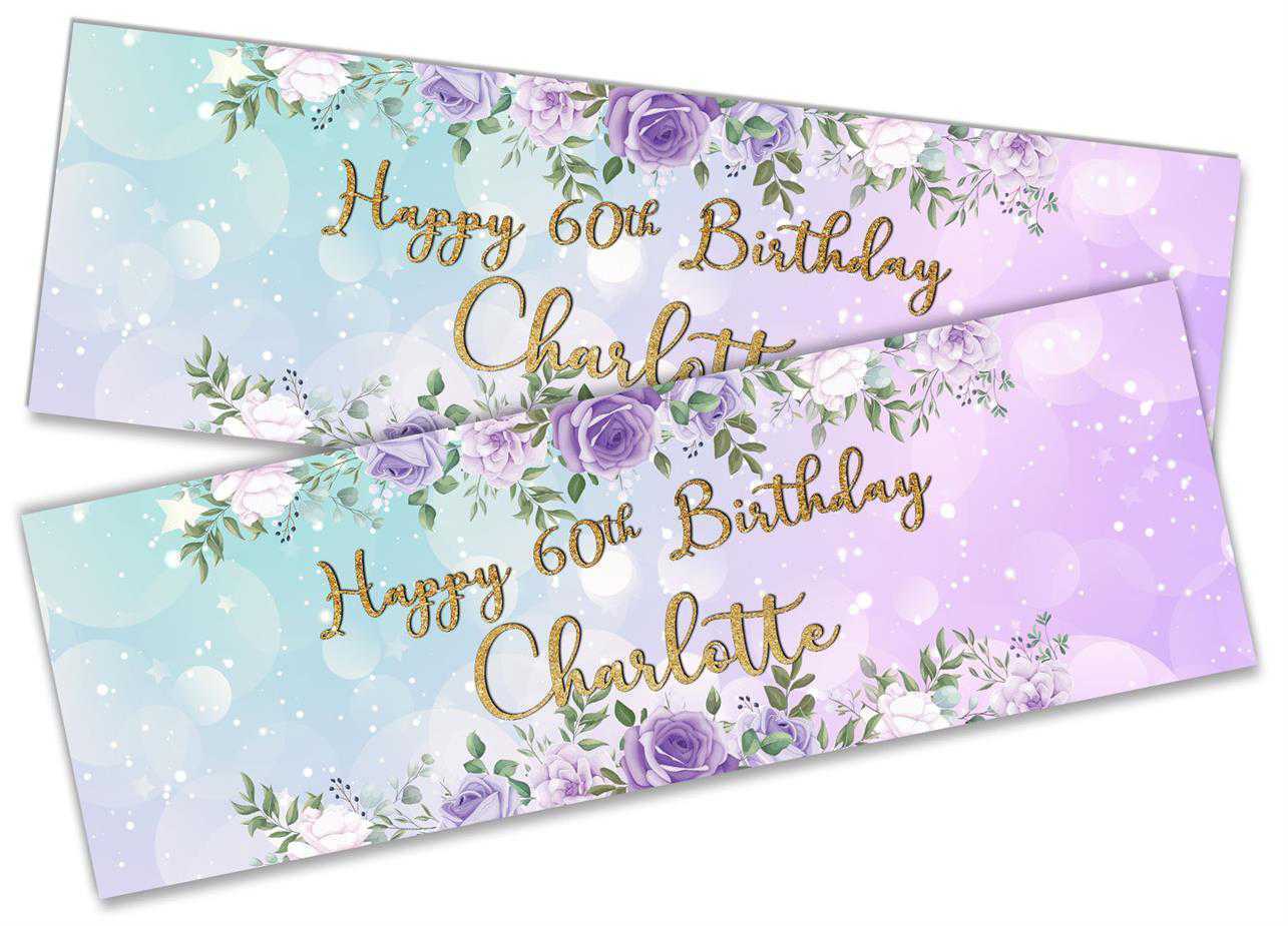 Personalised Birthday Banners Floral Design Kids adult Party Decoration 103