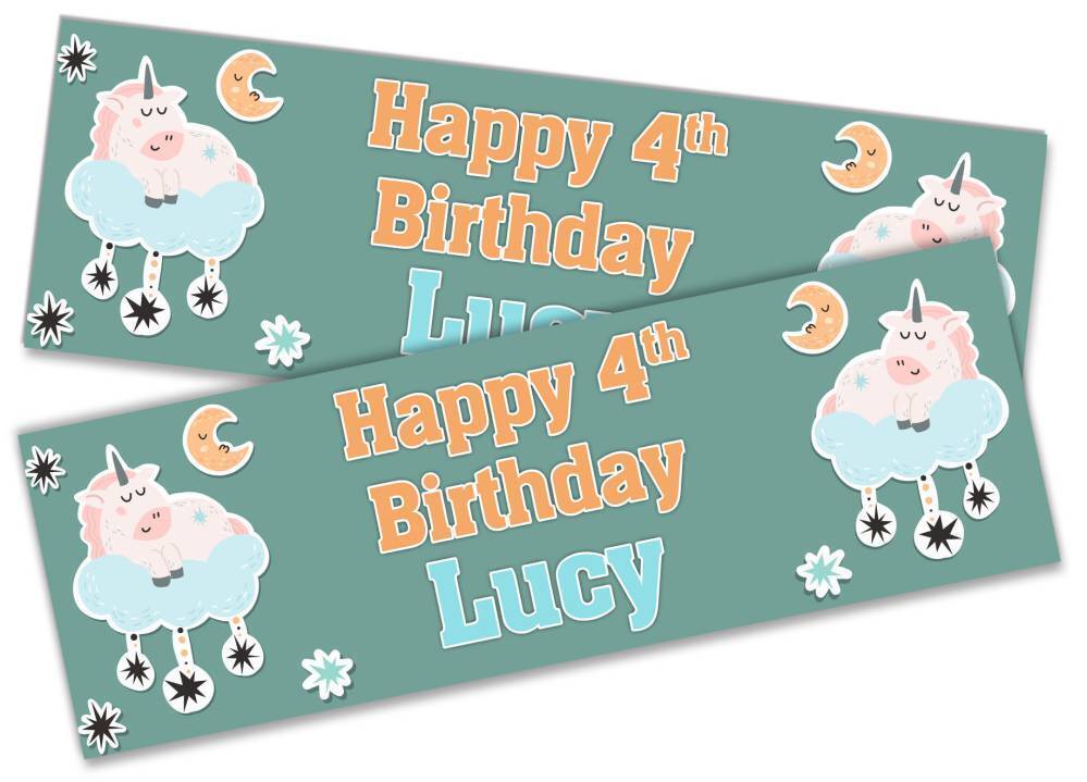 Personalised Birthday Banners Generic Design Children Kids Party Decoration 256