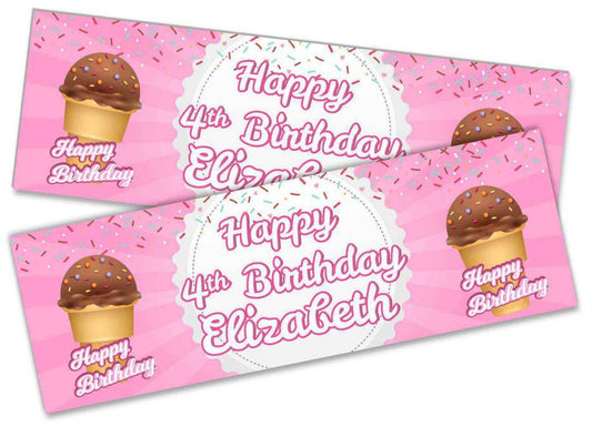 Personalised Birthday Banners Ice Cream Design Children Kids Party Decoration 80