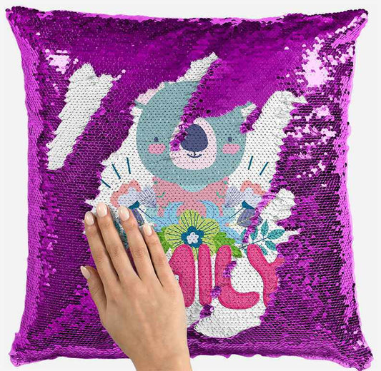 Personalised Koala Design Any Name Magic Pink Sequin Cushion Cover 109