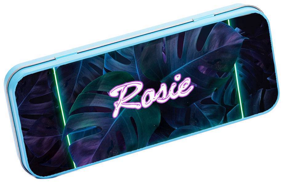 Personalised Any Name Floral Pencil Case Tin Children School Kids Stationary 33