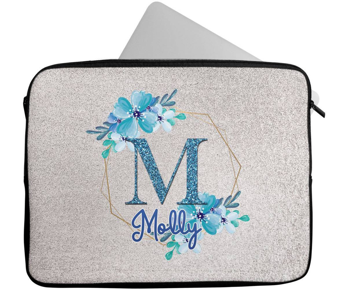 Personalised Any Name Floral Design Laptop Case Sleeve Tablet Bag 55