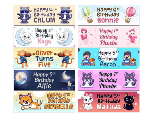 Personalised Birthday Banners Generic Design Children Kids Party Decoration 154