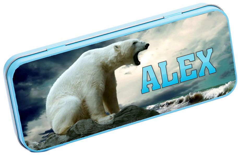 Personalised Any Name Animal Pencil Case Tin Children School Kids Stationary 8