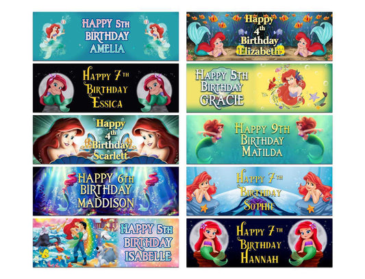 Personalised Birthday Banners Mermaid Design Children Kids Party Decoration 68