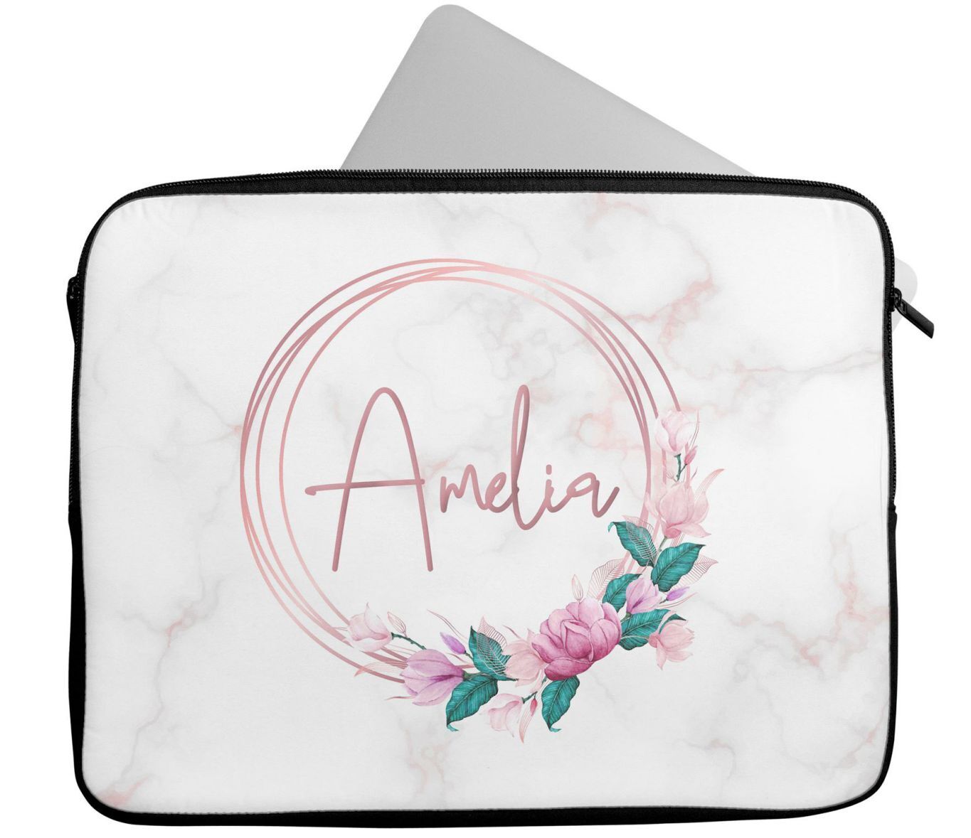 Personalised Any Name Floral Design Laptop Case Sleeve Tablet Bag 65