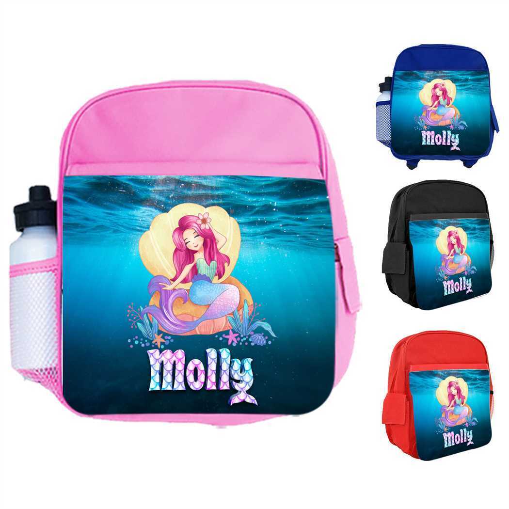 Personalised Kids Backpack Any Name Mermaid Design Boys Girls kid School Bag 25