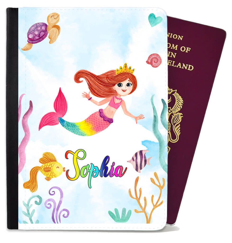 Personalised Mermaid Children Passport Cover Holder Any Name Holiday Accessory 2