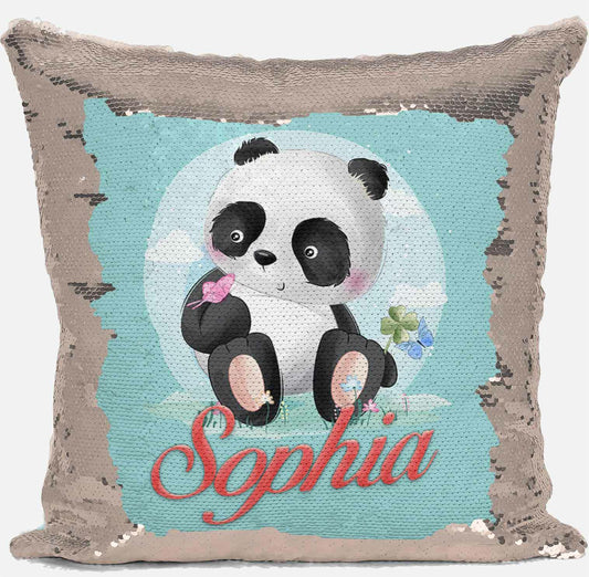 Personalised Panda Any Name Magic Reveal Gold Sequin Cushion Cover Gift 88