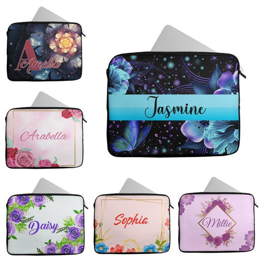 Personalised Any Name Floral Design Laptop Case Sleeve Tablet Bag 37