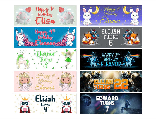 Personalised Birthday Banners Generic Design Children Kids Party Decoration 188