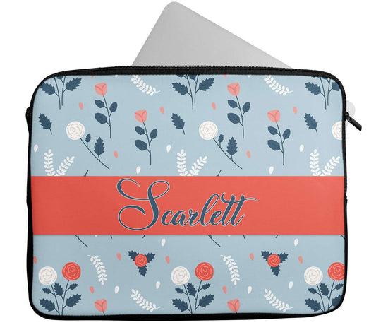 Personalised Any Name Floral Design Laptop Case Sleeve Tablet Bag 24