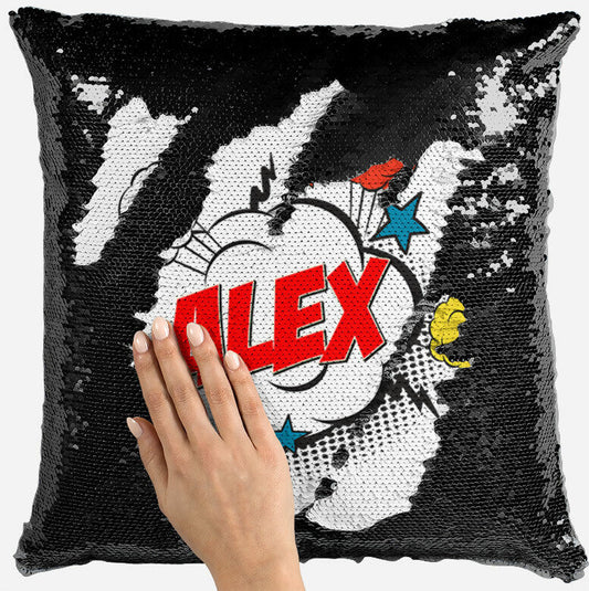 Personalised Design Any Name Magic Reveal Black Sequin Cushion Cover Gift 1