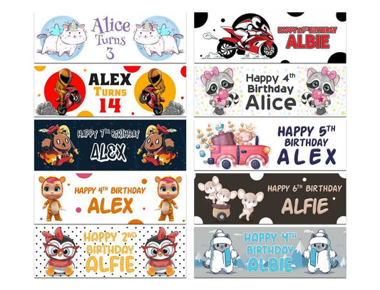 Personalised Birthday Banners Generic Design Children Kids Party Decoration 179