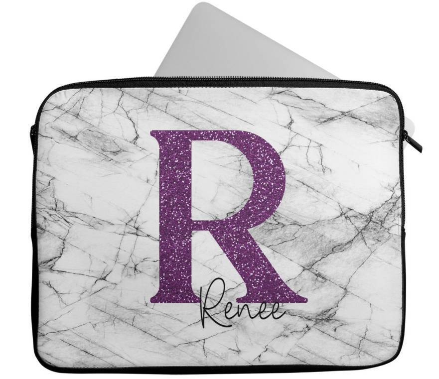 Personalised Any Name Marble Glitter Design Laptop Case Sleeve Tablet Bag 106