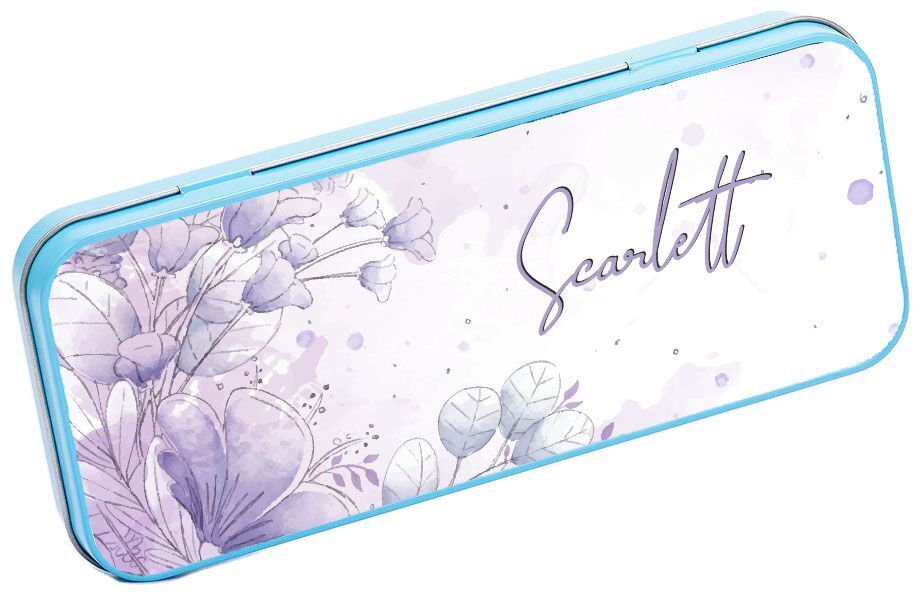 Personalised Any Name Floral Pencil Case Tin Children School Kids Stationary 13