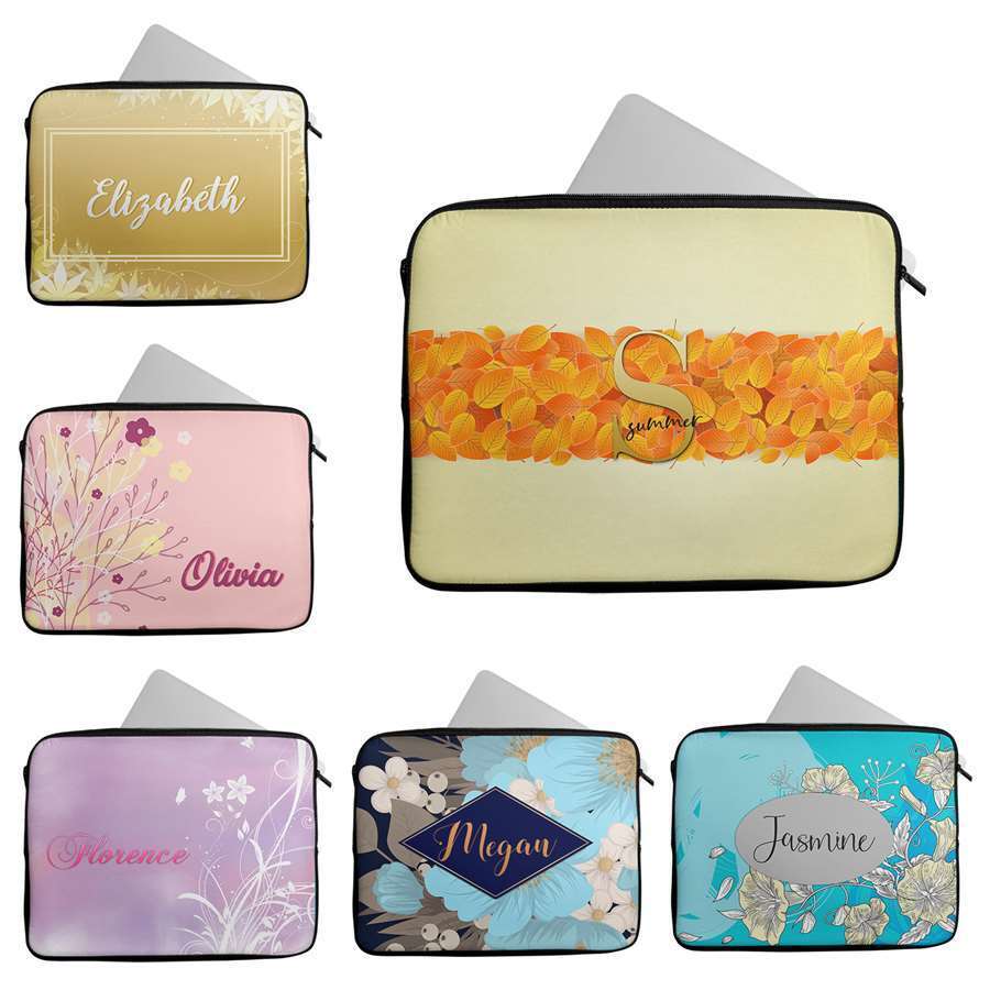 Personalised Any Name Floral Design Laptop Case Sleeve Tablet Bag 28