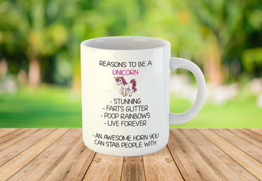 Funny Novelty Mug Reasons To Be A Unicorn Glitter Joke Ceramic Cup Gift