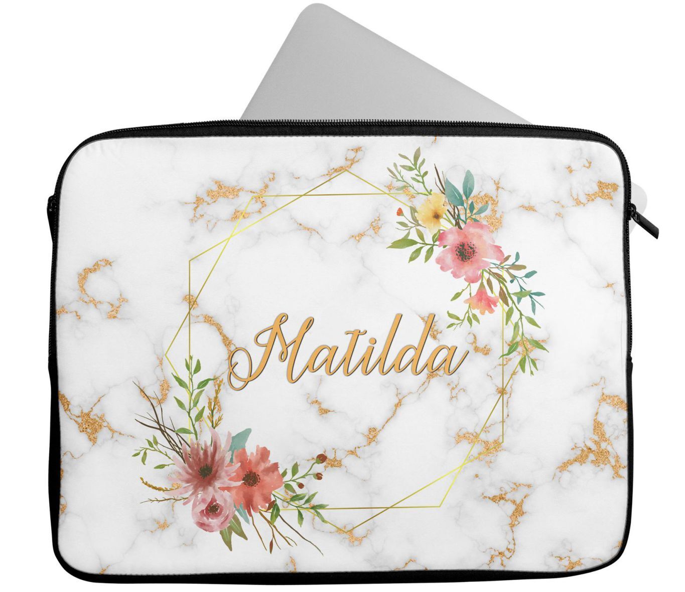 Personalised Any Name Floral Design Laptop Case Sleeve Tablet Bag 65