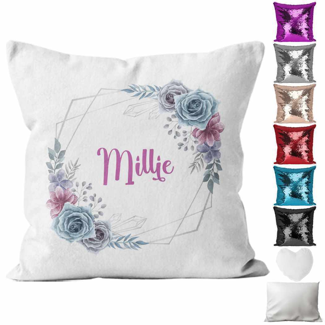 Personalised Cushion Floral Sequin Cushion Pillow Printed Birthday Gift 67