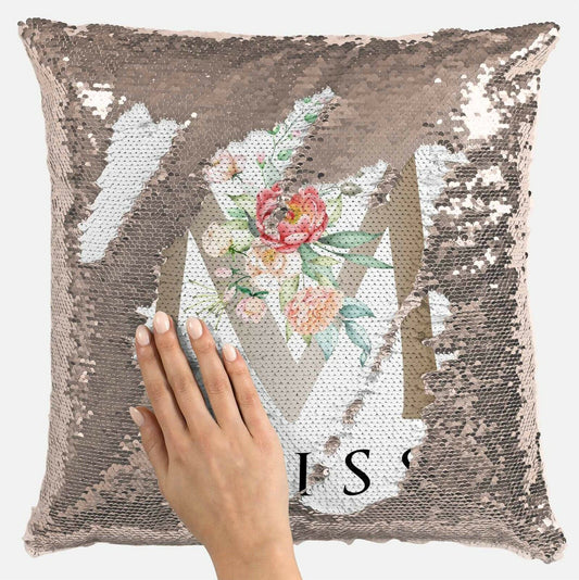 Personalised Floral Any Name Magic Reveal Gold Sequin Cushion Cover Gift 8