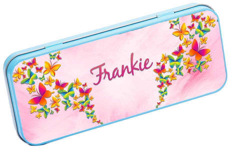 Personalised Any Name Butterfly Pencil Case Tin Children School Kid Stationary 9