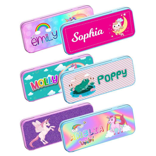 Personalised Any Name Generic Pencil Case Tin Children School Kids Stationary 26