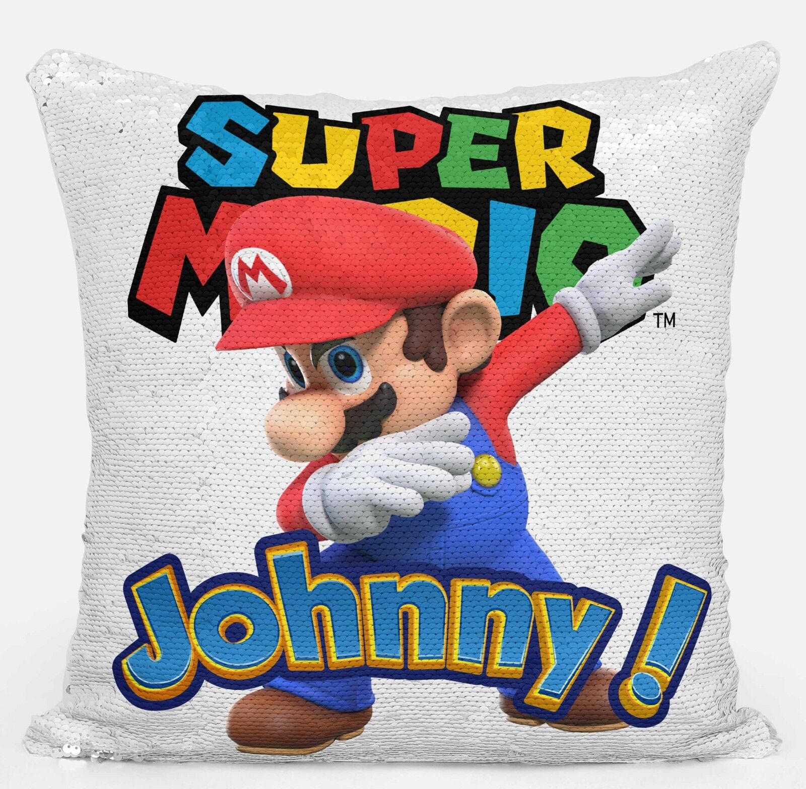 Personalised Super Mario Any Name Magic Reveal Sequin Cushion Cover Gift 3