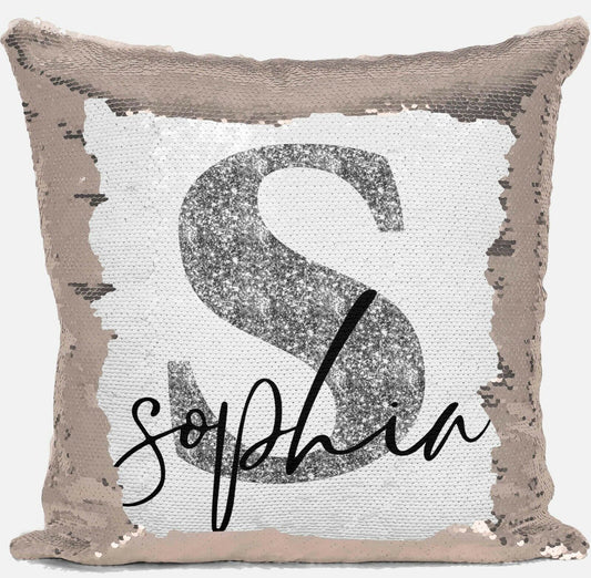 Personalised Glitter Any Name Magic Reveal Gold Sequin Cushion Cover Gift 3