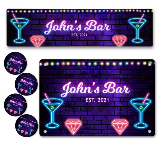 Personalised Bar Runner Sign Coaster Any Name Garden Plaque Gift Bar Pub 263